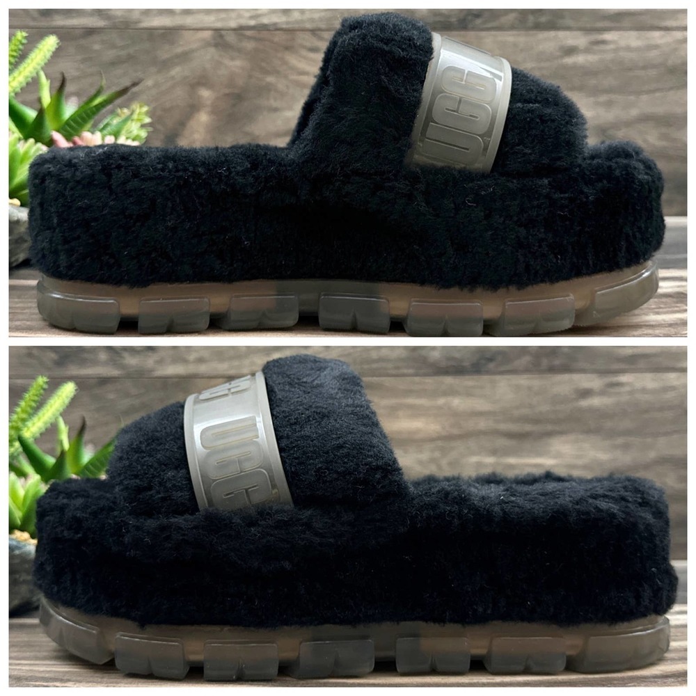 NIB UGG Australia Fluffita 9 40 Black Clear Platform Slide Slipper Sandals - Picture 6 of 12